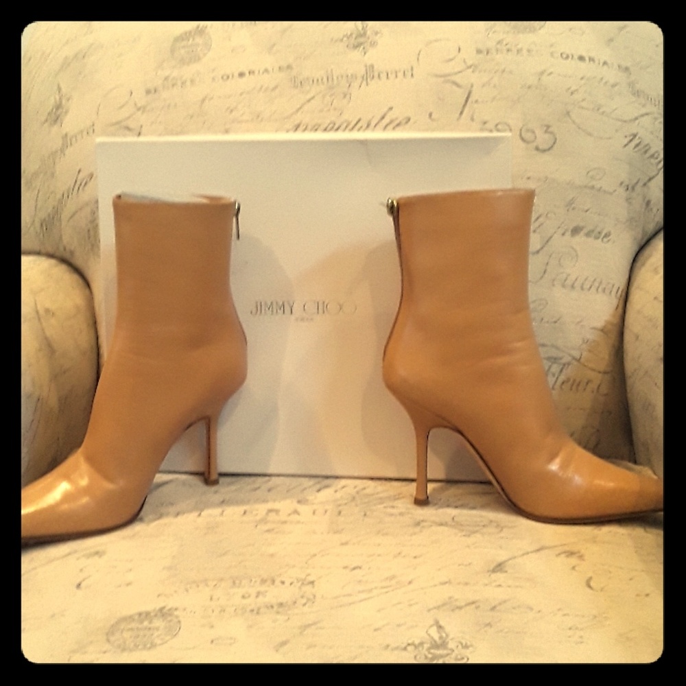 Jimmy Choo camel colored ankle boots.